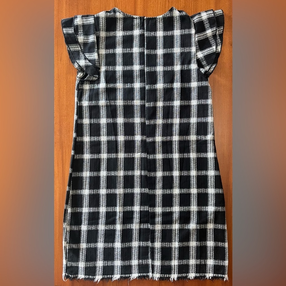 🖤 Ces Femme Plaid Ruffle Sleeve Shift Dress – Black & White, Size S - Picture 7 of 7